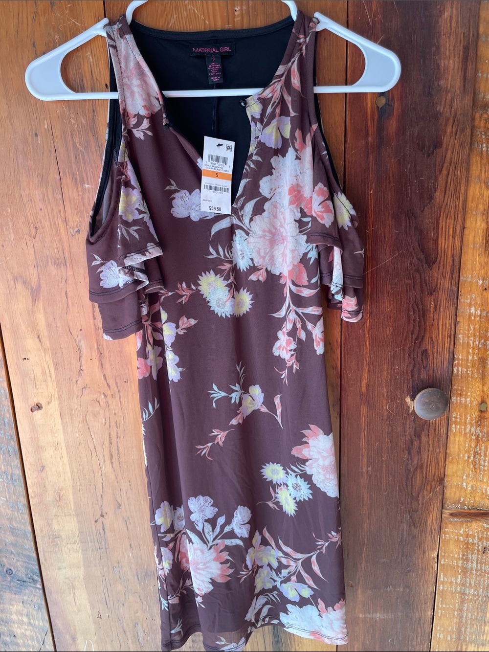 Material Girl Brown Floral Cold-Shoulder Midi Dress